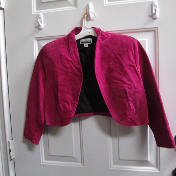 Vtg Contempo Casual fuschia leather open crop jacket Sz M - Picture 1 of 12